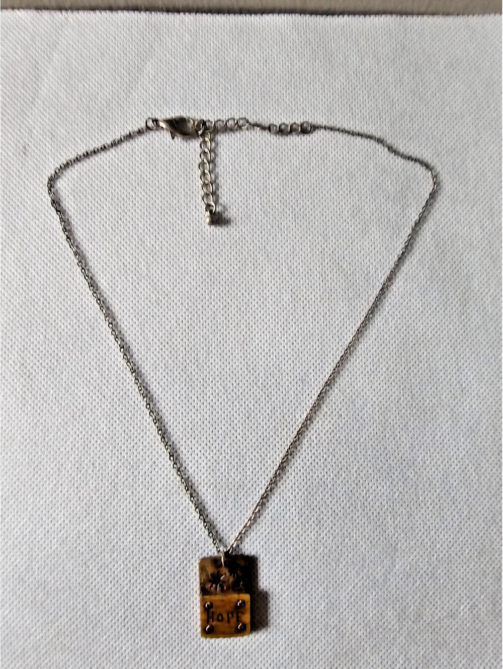 HOPE Pendant Necklace Rustic Mixed Metal Wood Engraved Adjustable Boho Jewelry